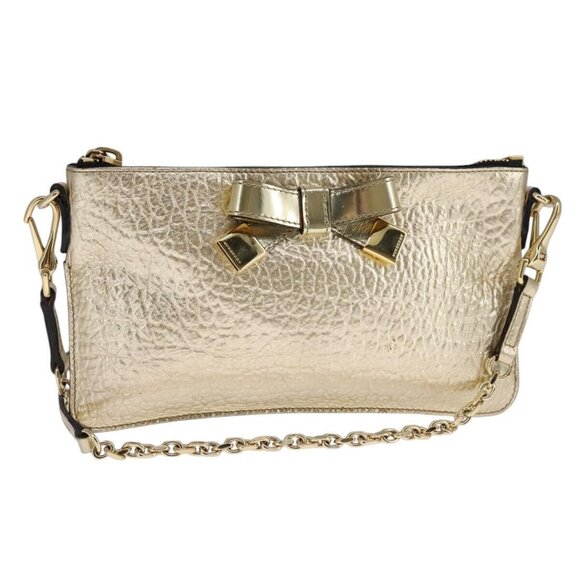 BURBERRY Chain Shoulder Bag Leather Gold Auth 111416